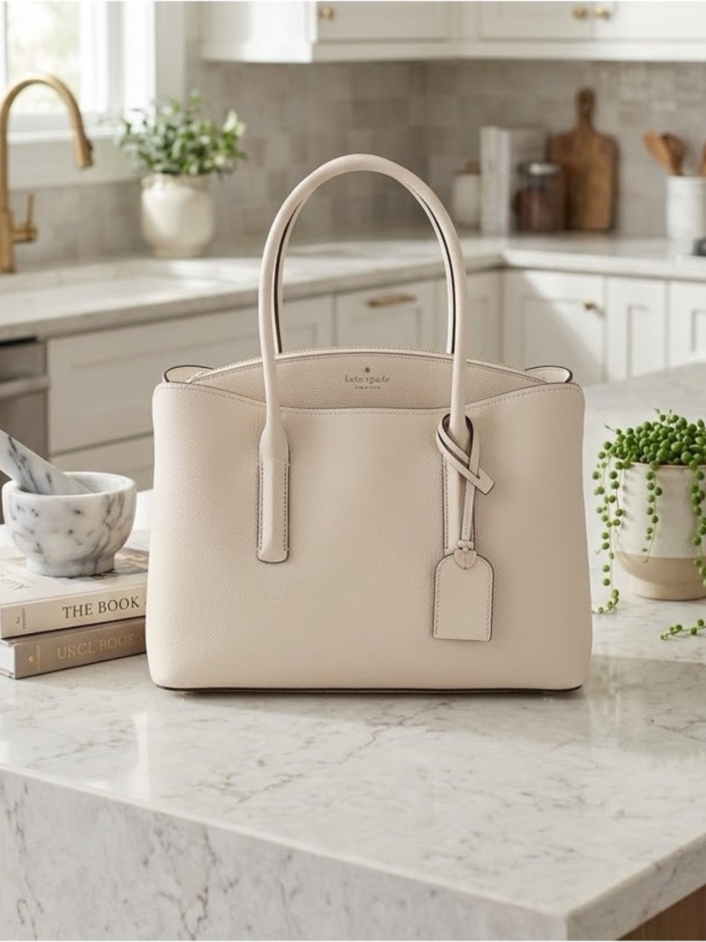 Kate Spade Margaux Refined Grain Large Satchel Parchment KE766 NWT